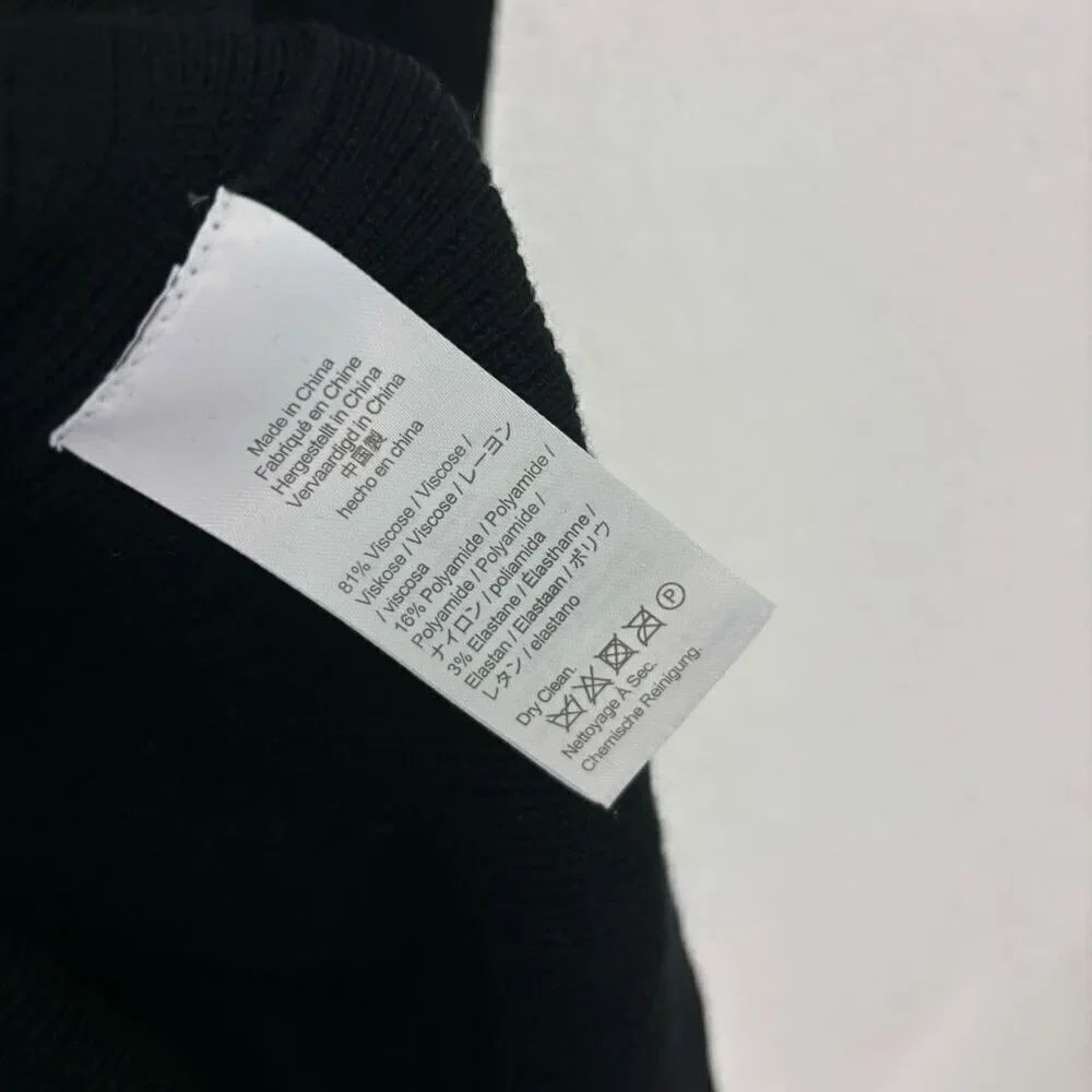 NWT J.‎ Crew Black Ribbed Knit Short Sleeve Ruffle Hem Knee Length Dress Size M
